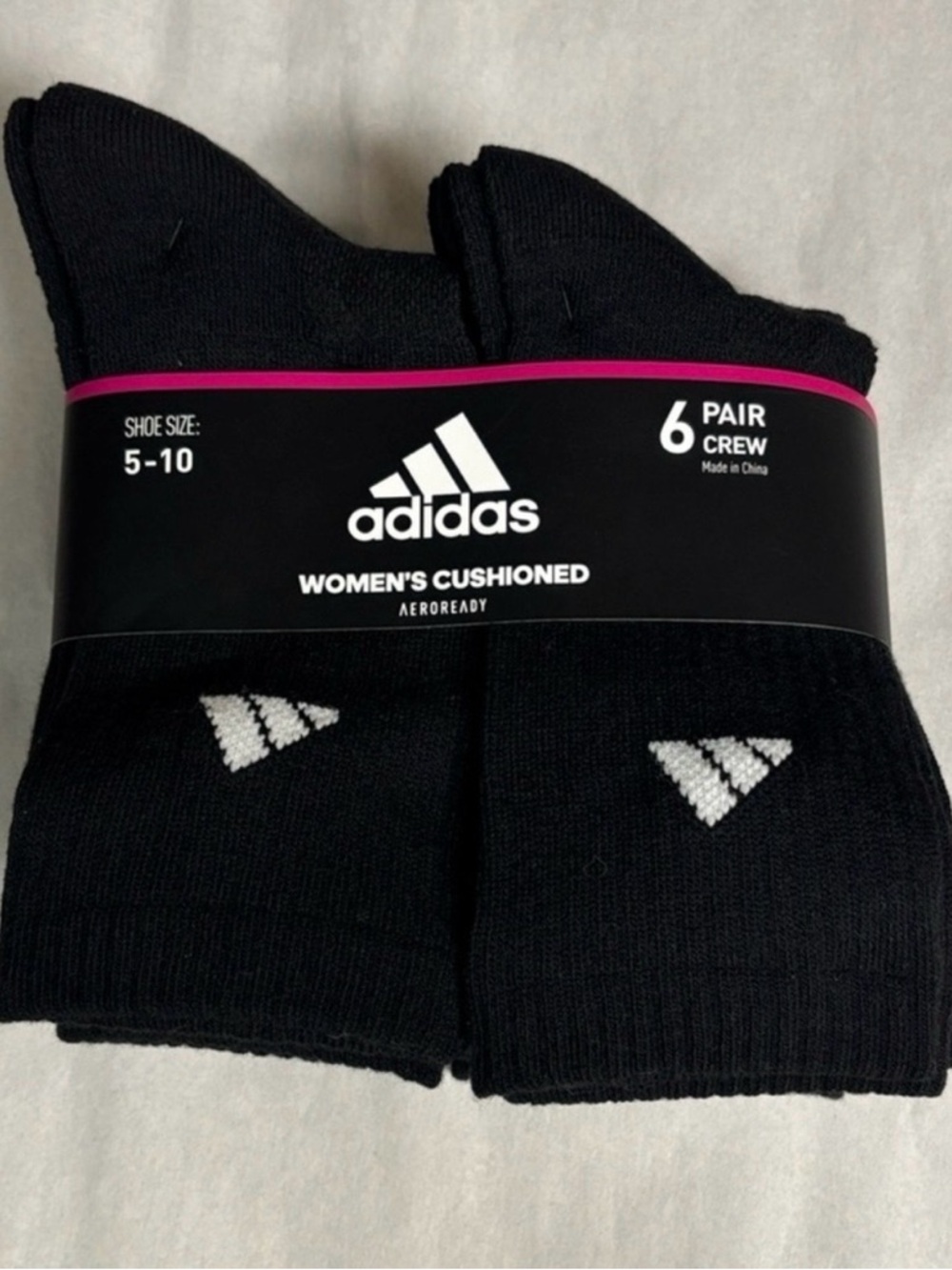 New Adidas Socks Women’s 6 Pair Black Cushioned Aeroready Crew Casual Activewear - Picture 13 of 13